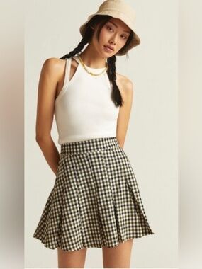 Anthropologie Maeve Gingham Check Pleated Mini Skirt Size 2